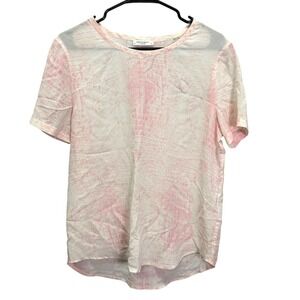 Equipment Femme Silk Crocodile Print Short Sleeve Top Pink White Size S